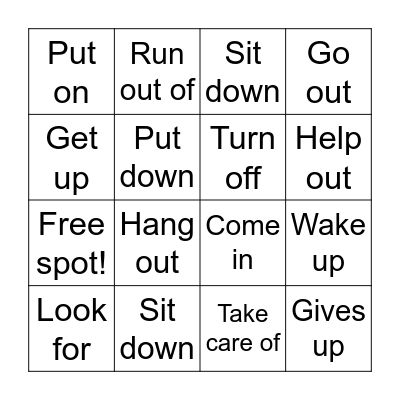 Phrasal verbs Bingo Card