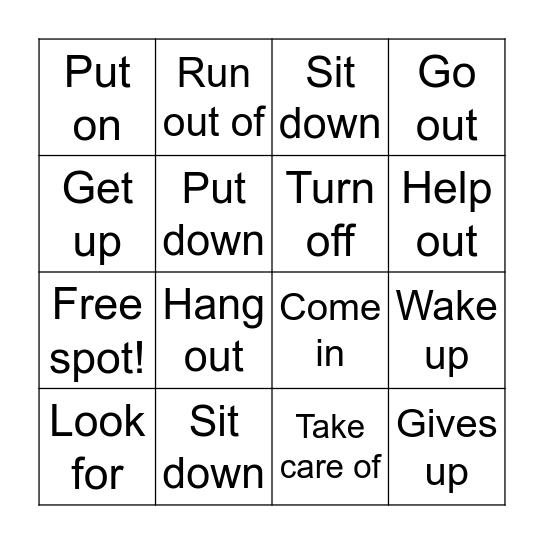 Phrasal verbs Bingo Card