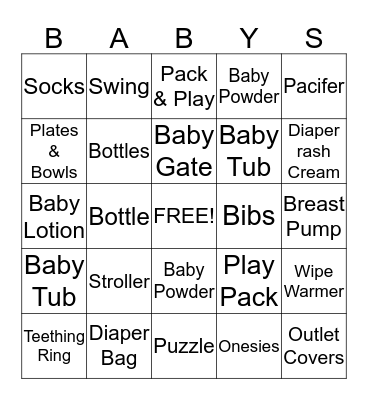 Taquanda's Baby Shower Bingo Card
