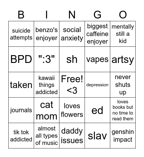 Agata's (my irl name hehe) Bingo Card