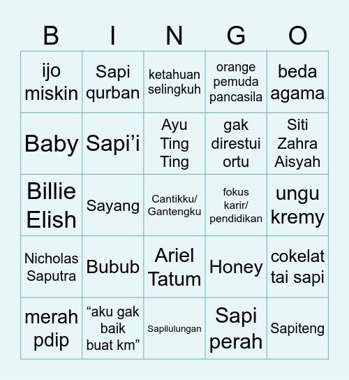 Bingo Sapii Bingo Card