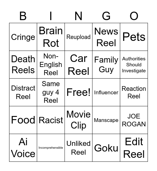 Reels Bingo Card