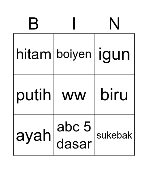 Untitled Bingo Card