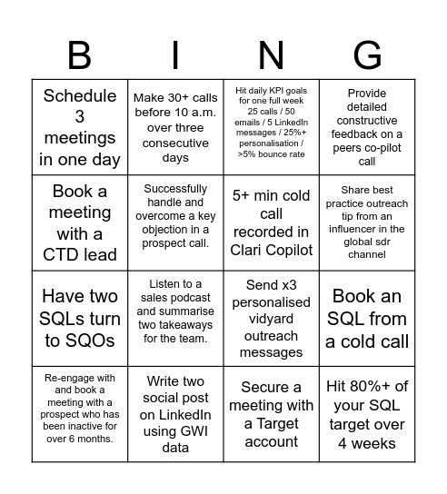 Xmas SDR Bingo Competition Bingo Card