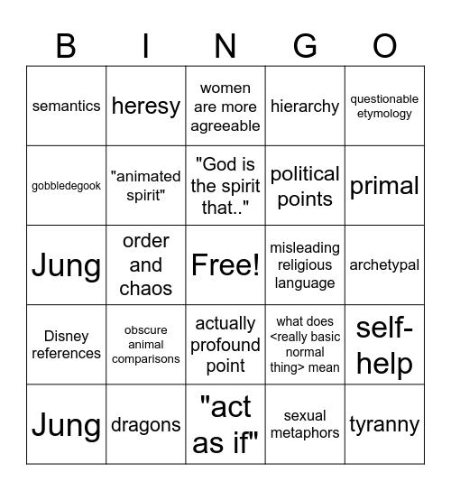 Jordan Peterson BIngo Card