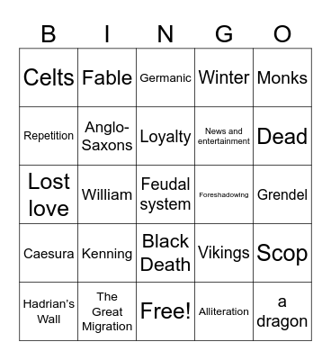 Literature 6V Bingo Card