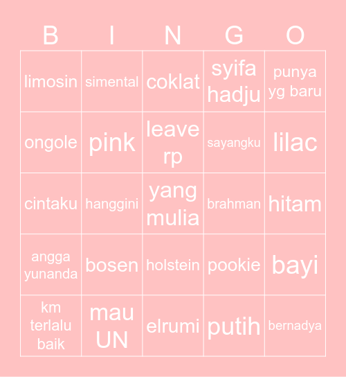 kayinya's Bingo Card