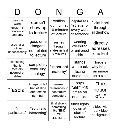 DONGA BINGO Card