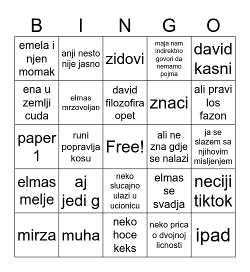 Bosanski Bingo Card