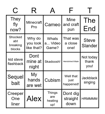 Minecraft Movie Bingo Card