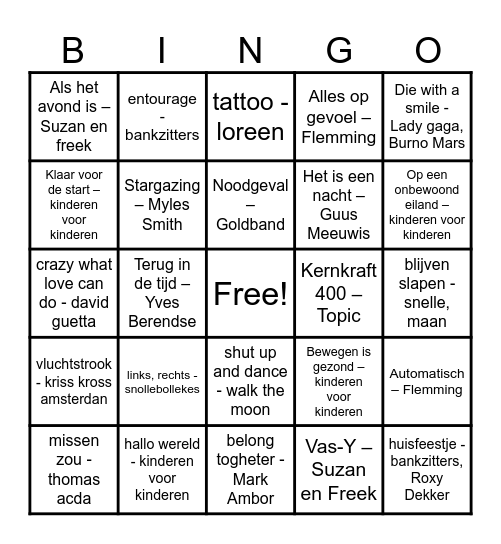 muziek bingo Card