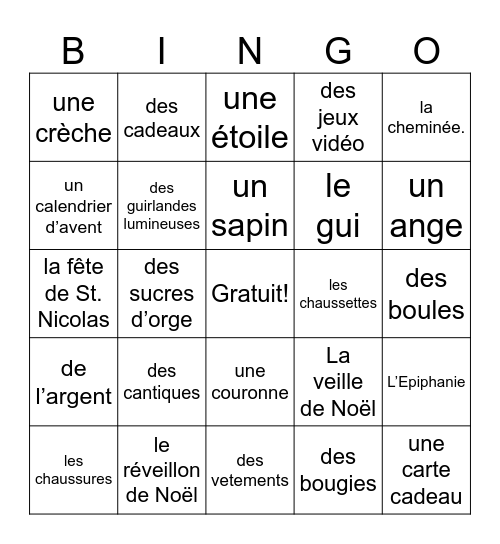 BHS Fr 2 Noël (liste 1) Bingo Card