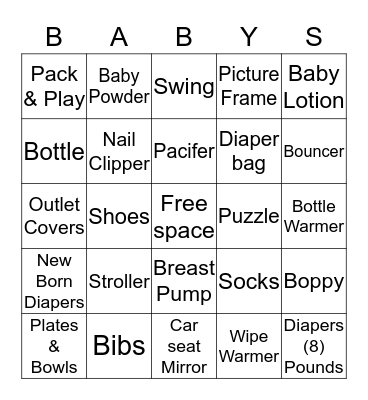 Taquanda's Baby Shower Bingo Card