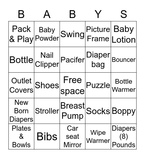 Taquanda's Baby Shower Bingo Card