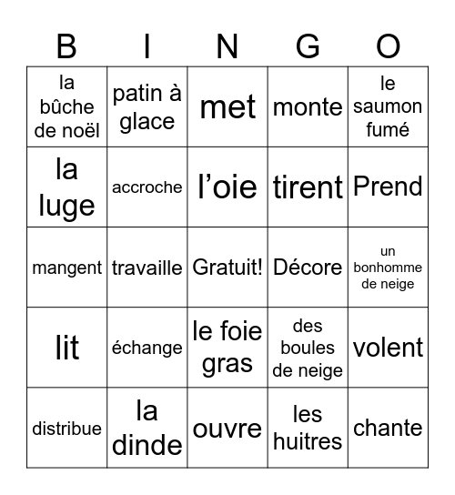 BHS Fr 2 Noël (liste 3) Bingo Card