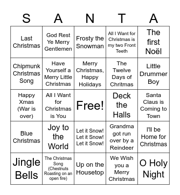 Christmas songs BINGO Card