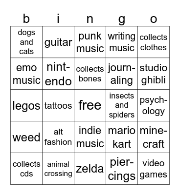 toby’s bingo Card