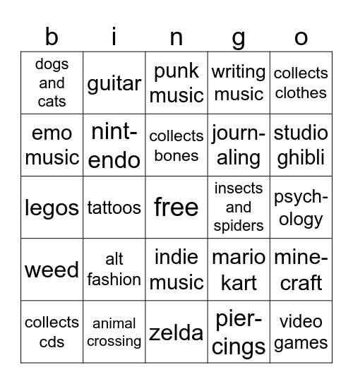 toby’s bingo Card