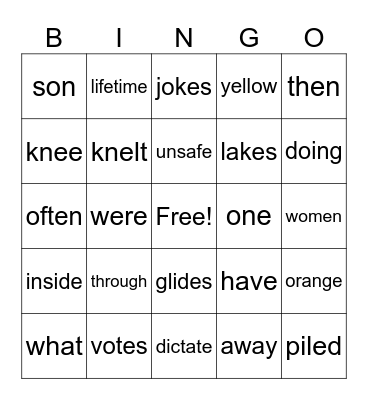 sight and phonics words Bingo Card