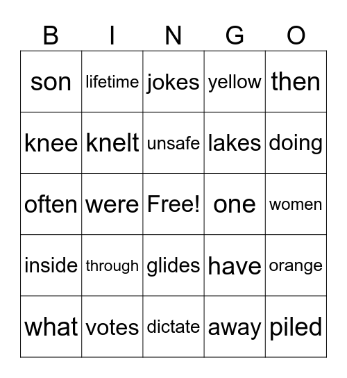sight and phonics words Bingo Card