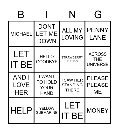 music bingo 234 Bingo Card