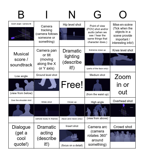 FILM TECHNIQUES BINGO Card