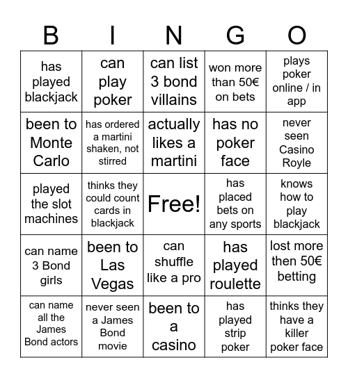 Casino Bingo Card