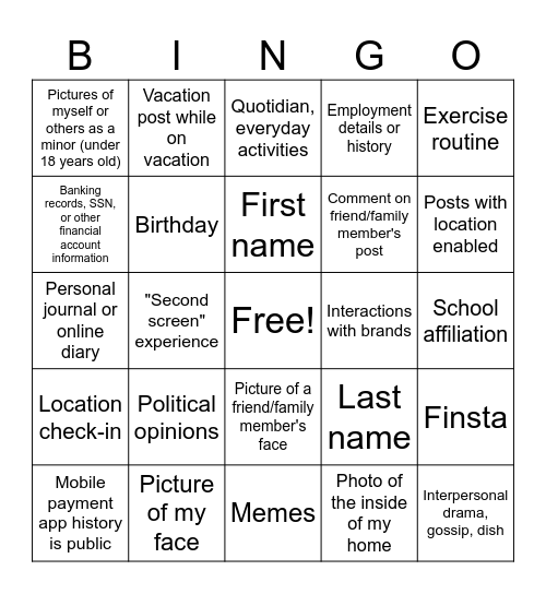 "The I in the Internet" Bingo Card