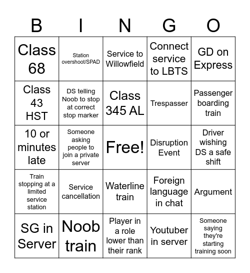 SCR Bingo Card