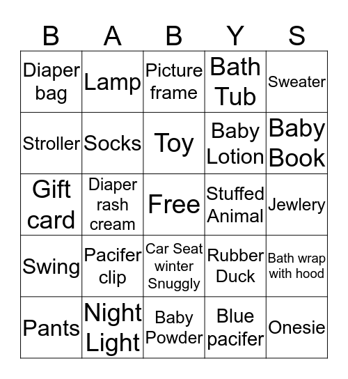 Taquanda's Baby Shower Bingo Card