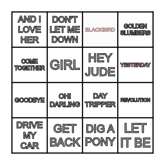 BEATLES TWO Bingo Card