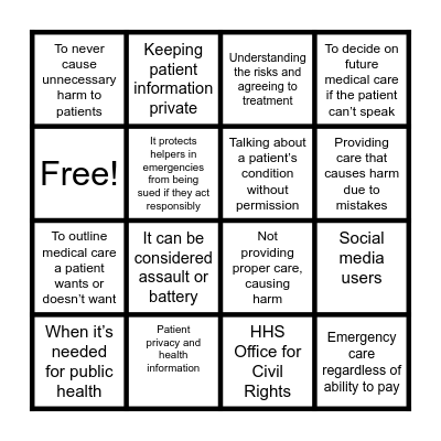 Medical Laws bingo Card