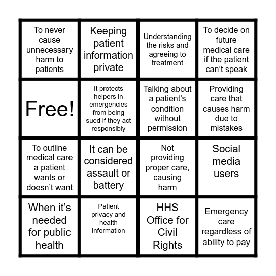 Medical Laws bingo Card