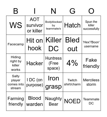DBD Bingo Card