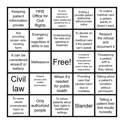 Medical Laws bingo Card