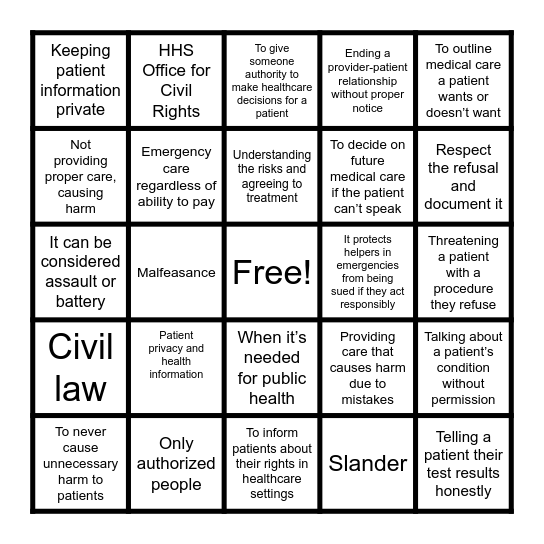 Medical Laws bingo Card