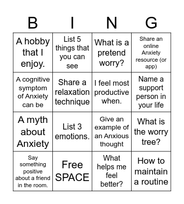 ANXIETY BINGO Card