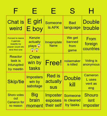 Amogus bingo Card