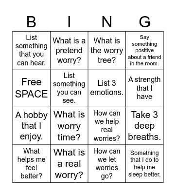 ANXIETY BINGO Card