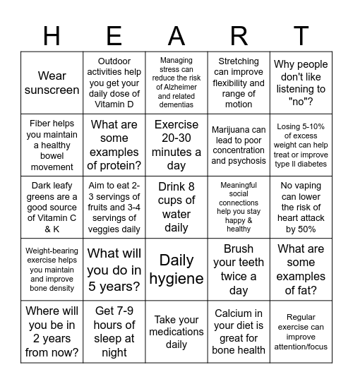 HEART Bingo Card