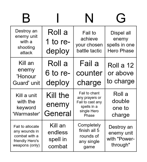 Teams Carnage Bingo Card