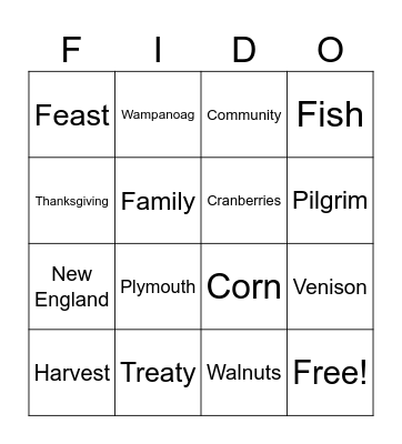 Thanksgiving Fido Bingo Card