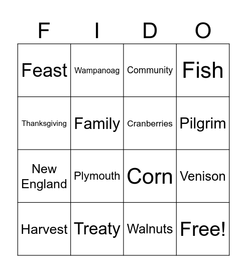 Thanksgiving Fido Bingo Card