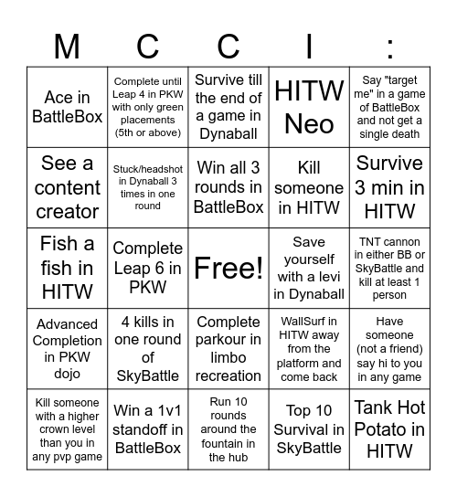 MCCI BINGO Card