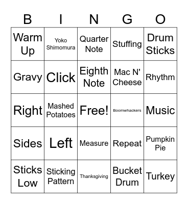 Music Term 2 Thanksgiving Bingo Card