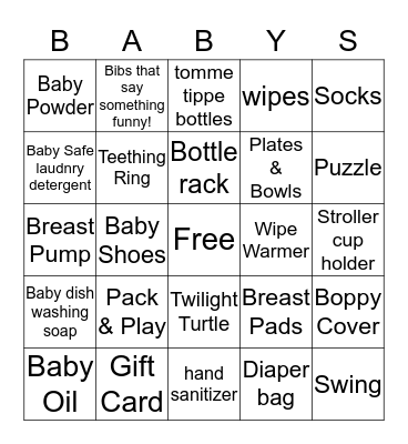 Taquanda's Baby Shower Bingo Card