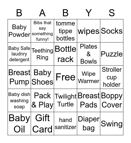 Taquanda's Baby Shower Bingo Card