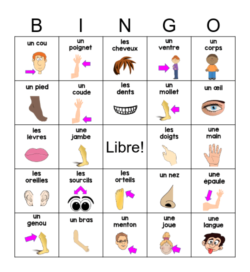 Les Parties du Corps Bingo Card