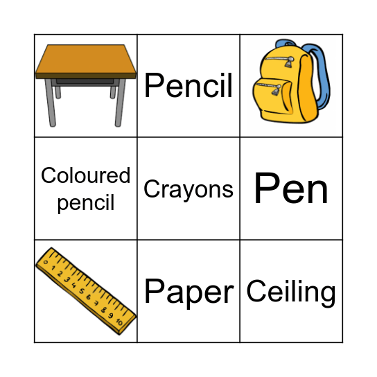 Classroom Objects Bingo Card