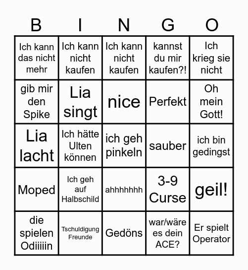 Valorant Bingo Card